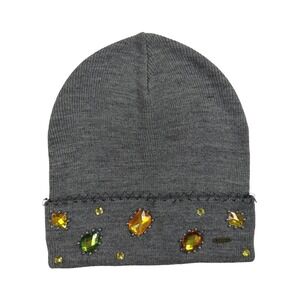 Barts Rhinestone Embellished Beanie Womens Knit Hat Gray Minimalist Mcbling